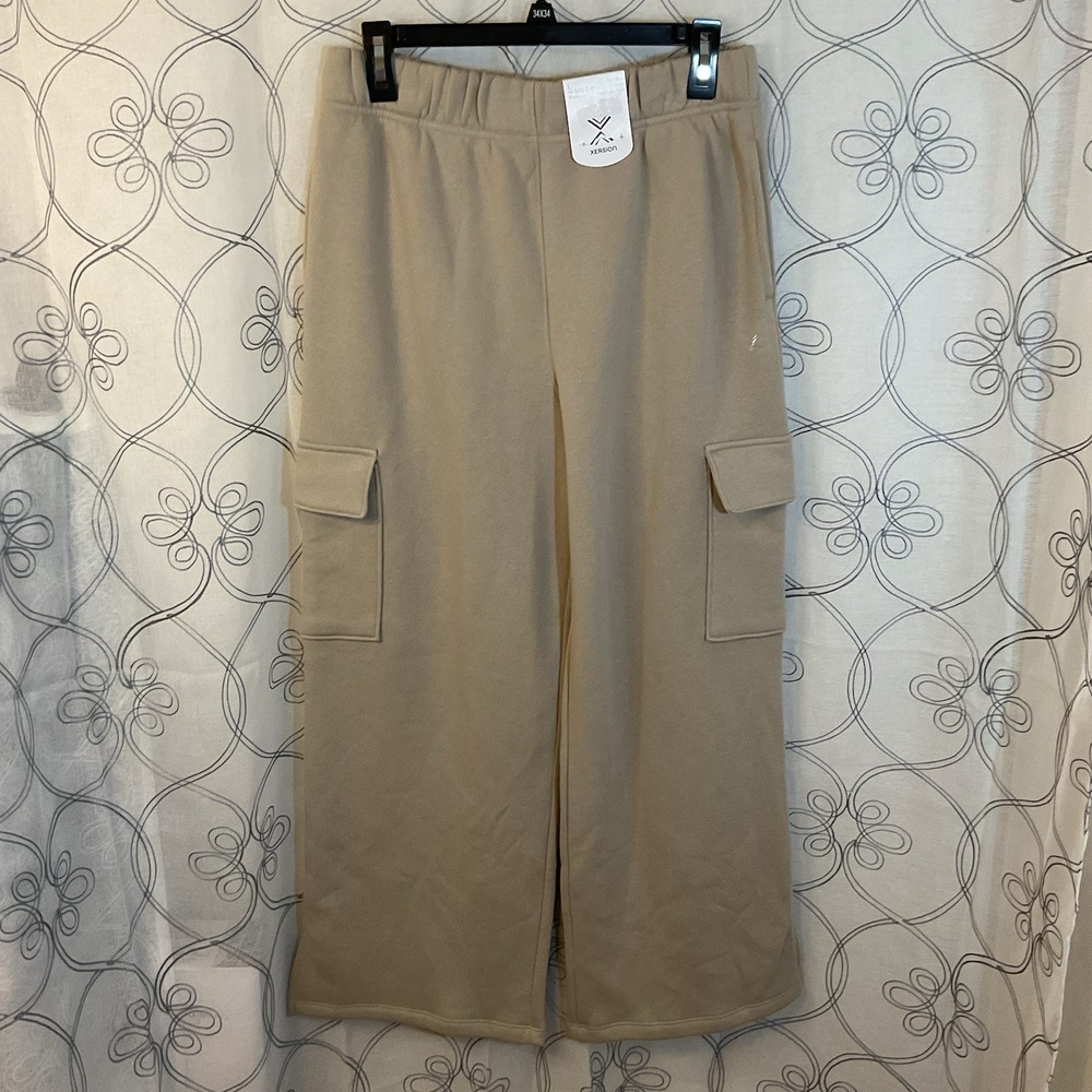Xersion Fleece High Rise Wide Leg Leg Pant Size 2XL (20.5 Plus) Porcelain Tan